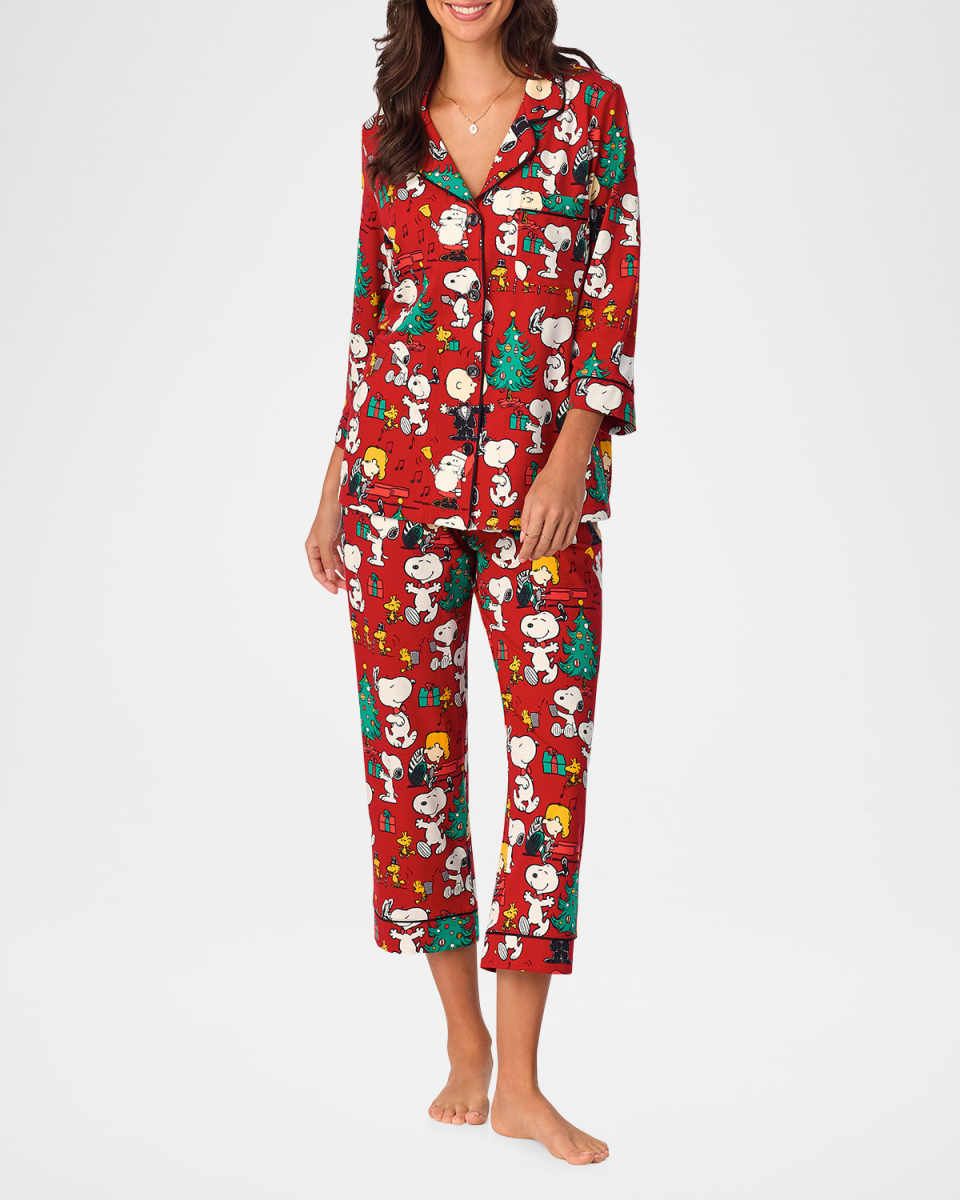 x Peanuts Cropped Holiday-Print Pajama Set
